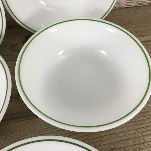 Corelle Set Of 5 White Soup/Cereal Bowls with Dark Green Band 6 1/4" - Picture 4 of 12